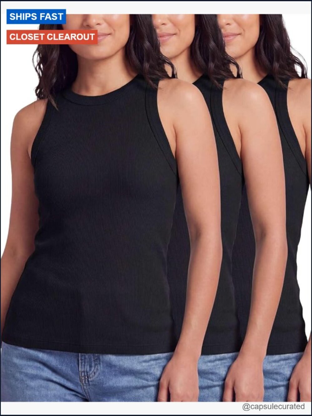 3 Pack Women's Ribbed Cotton Tank Tops Sleeveless Crew Neck Stretchy Casual